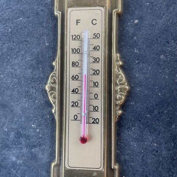 Vintage Solid BRASS WALL THERMOMETER Victorian Style Made In Italy - Picture 5 of 8